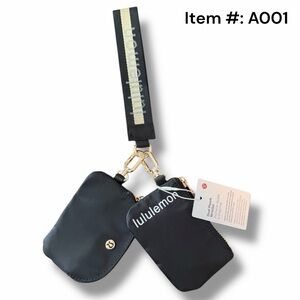 Lululemon Wordmark Black & Gold Dual Pouch Wristlet Keychain Wallet (A001)